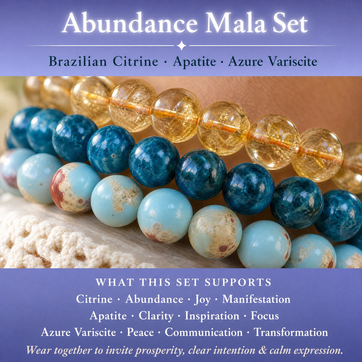 Ensemble de 3 bracelets Mala en cristal Abundance