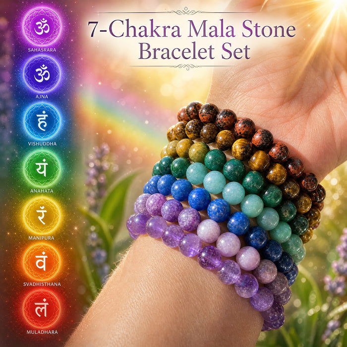 Set di chakra con bracciale Mala Bead da 7 pezzi (un braccialetto per ciascun chakra)