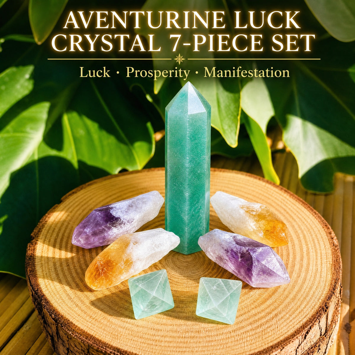 Ensemble de 7 pièces en cristal de chance d'aventurine