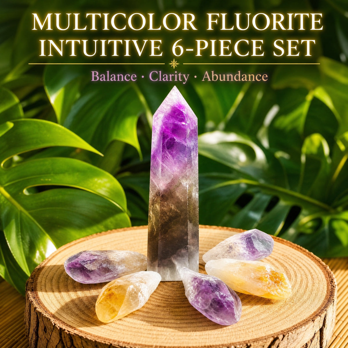 Ensemble intuitif de 6 pièces en fluorite multicolore