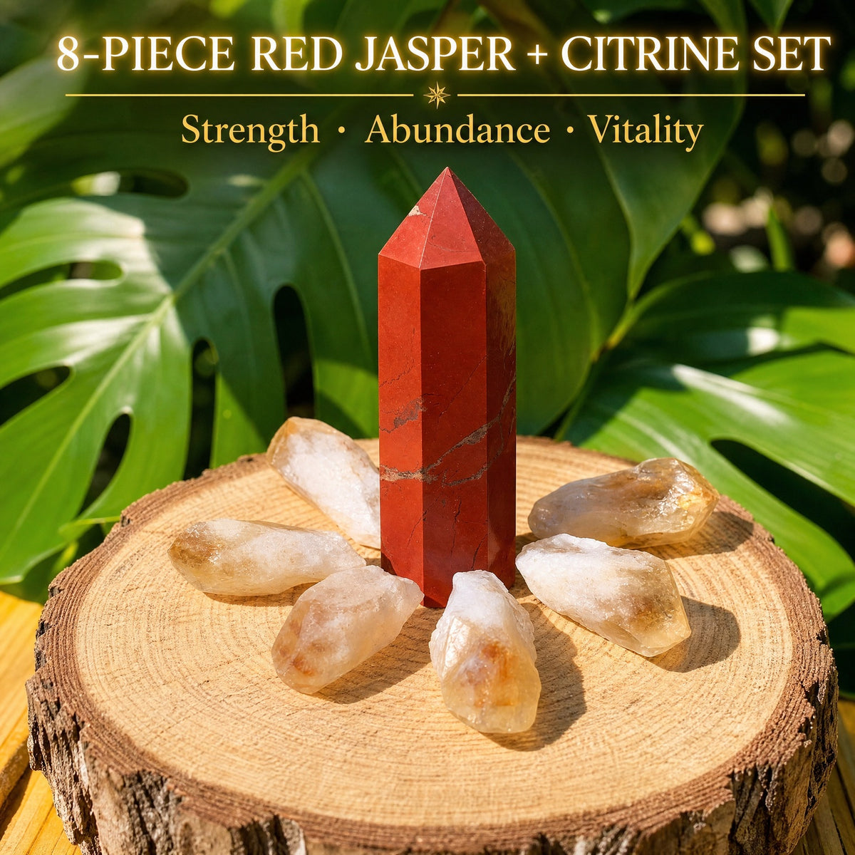 Ensemble 8 pièces Jaspe rouge + Citrine