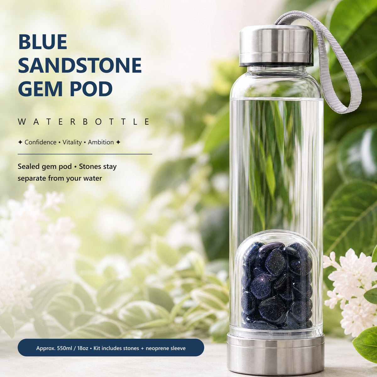Bouteille d'eau en grès bleu Gem Pod 💧