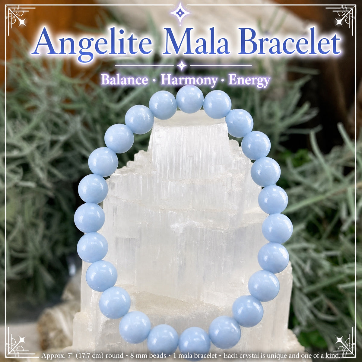 Bracelet Mala Angélite Avec Pochette En Velours
