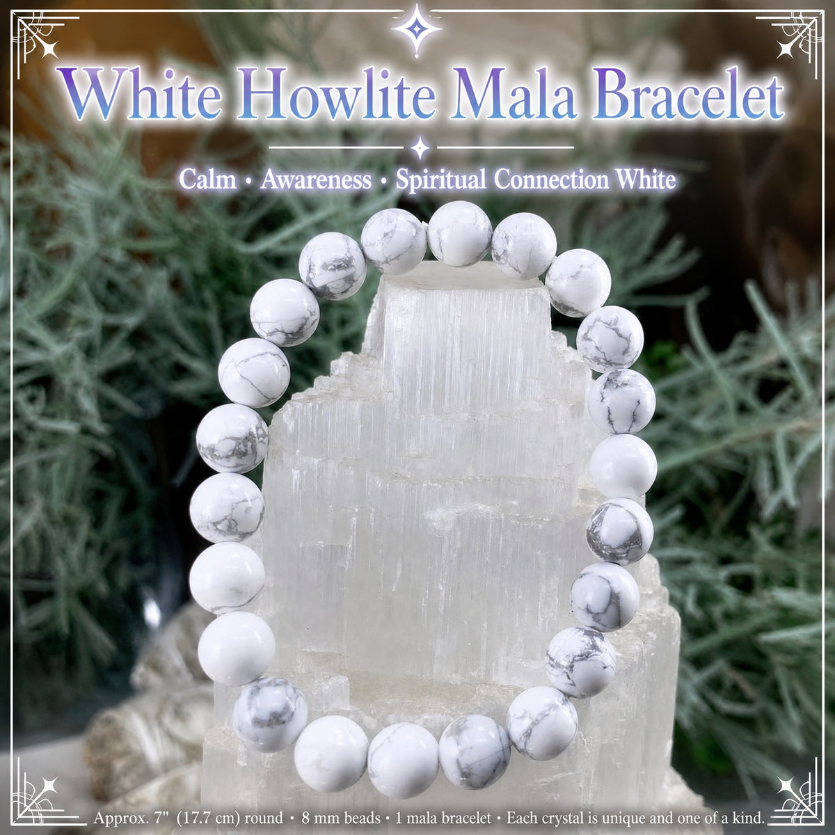Bracelet Mala Howlite Blanche Avec Pochette En Velours