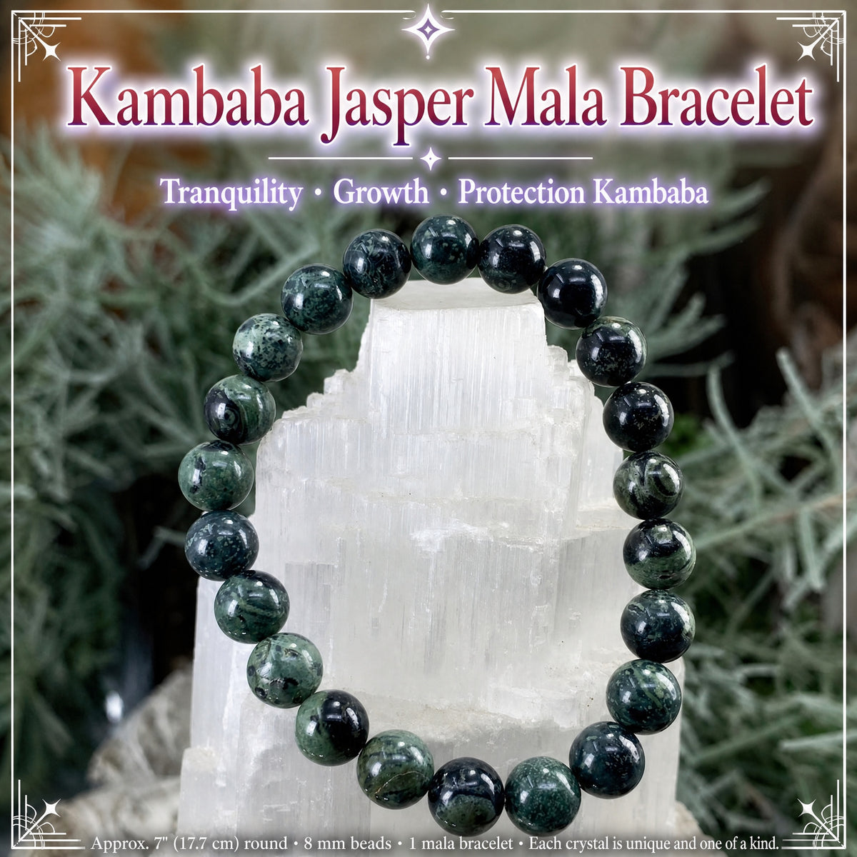 Bracelet Mala Kambaba Jaspe Avec Pochette En Velours
