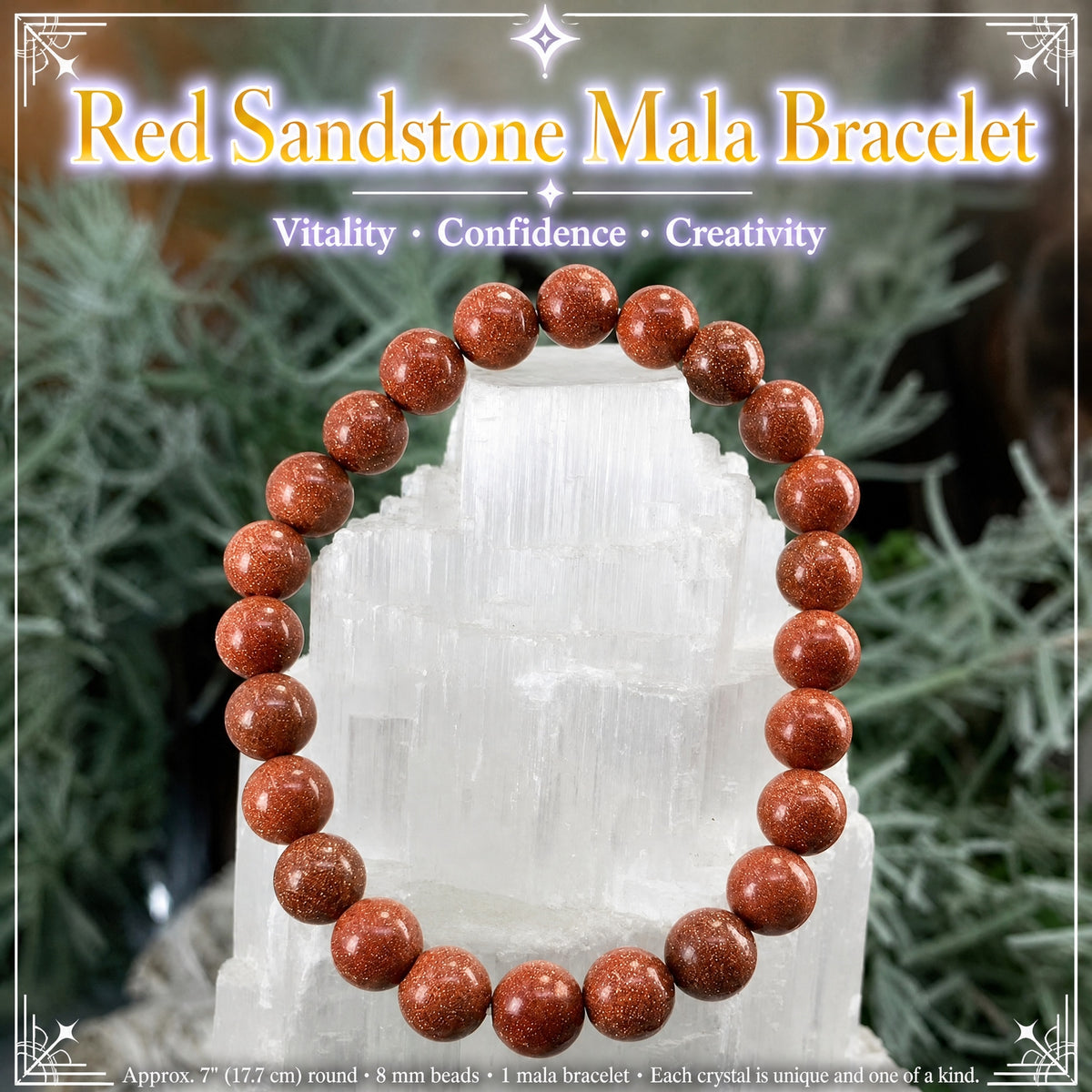 Bracelet Mala En Grès Rouge Avec Pochette En Velours