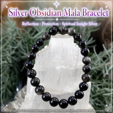 Mala Silber-Obsidian-Armband mit Samtbeutel