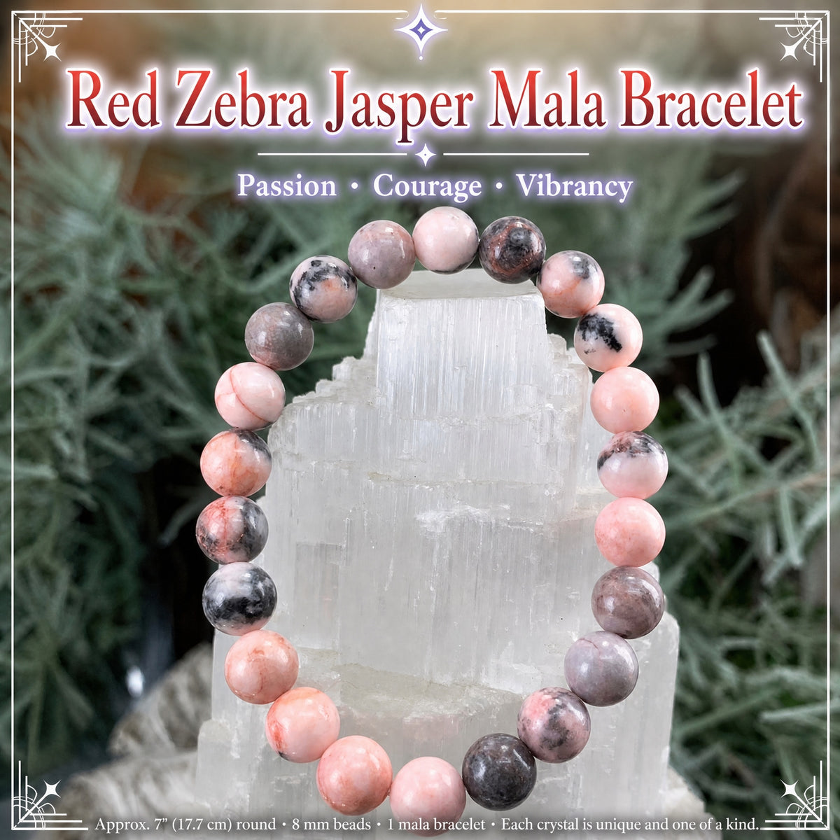 Bracelet Mala Jaspe Zèbre Rouge Avec Pochette En Velours