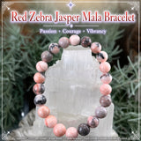 Bracelet Mala Jaspe Zèbre Rouge Avec Pochette En Velours