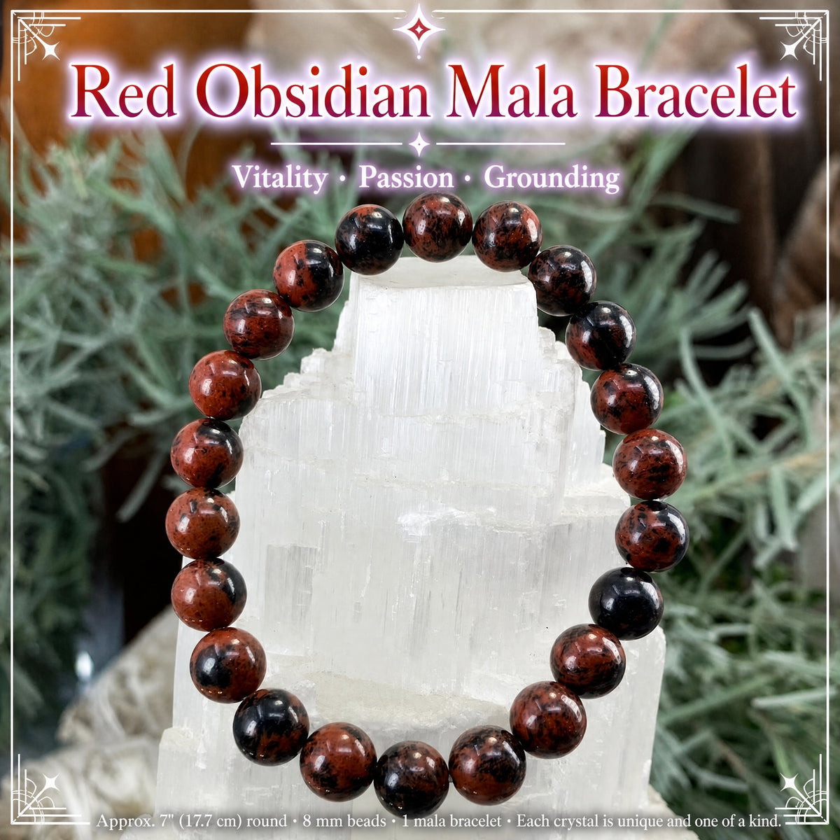Bracelet Mala en obsidienne rouge avec pochette en velours