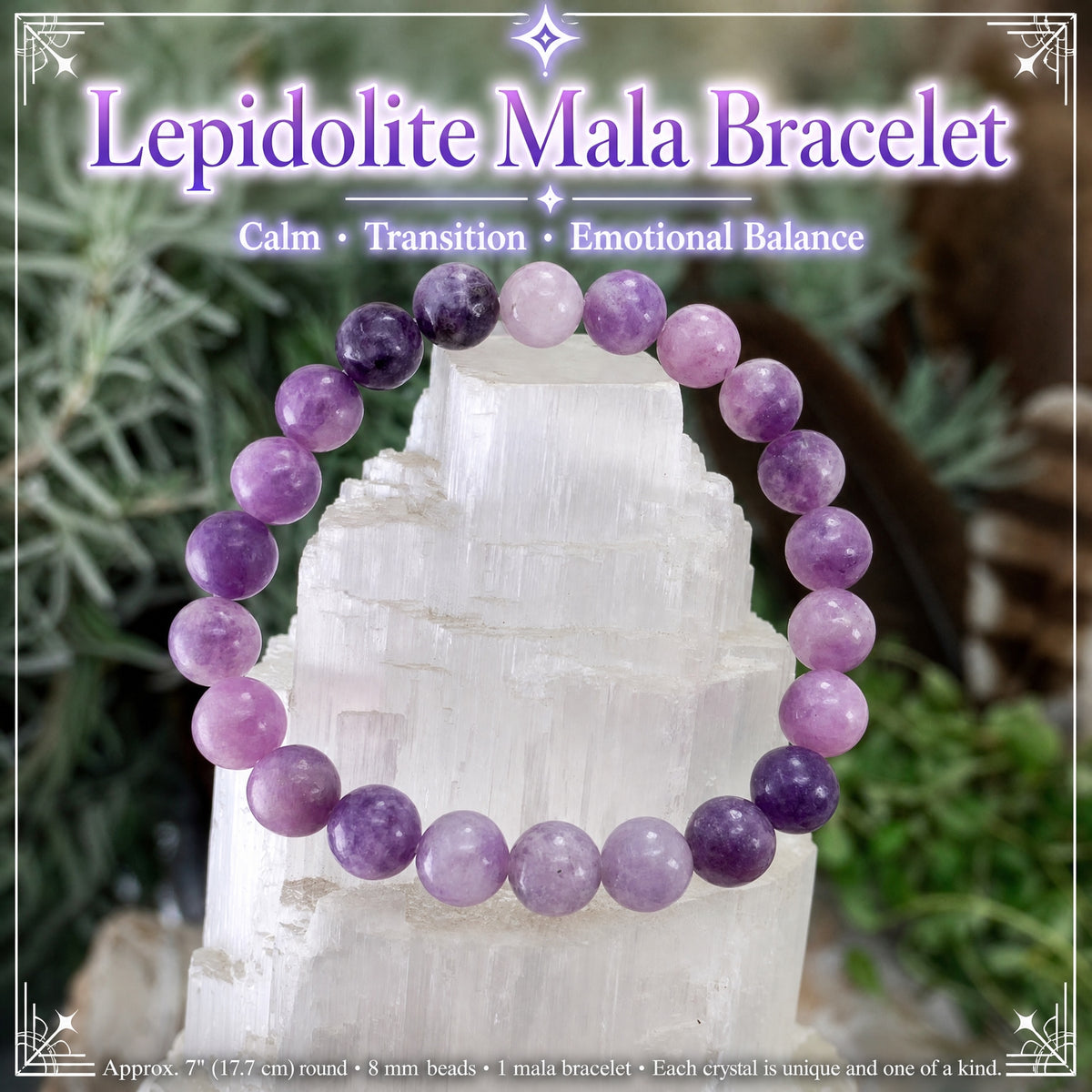 Bracelet Mala Lépidolite Avec Pochette En Velours