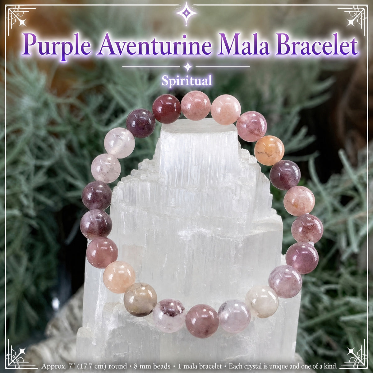 Bracelet Mala Aventurine Violette Avec Pochette En Velours