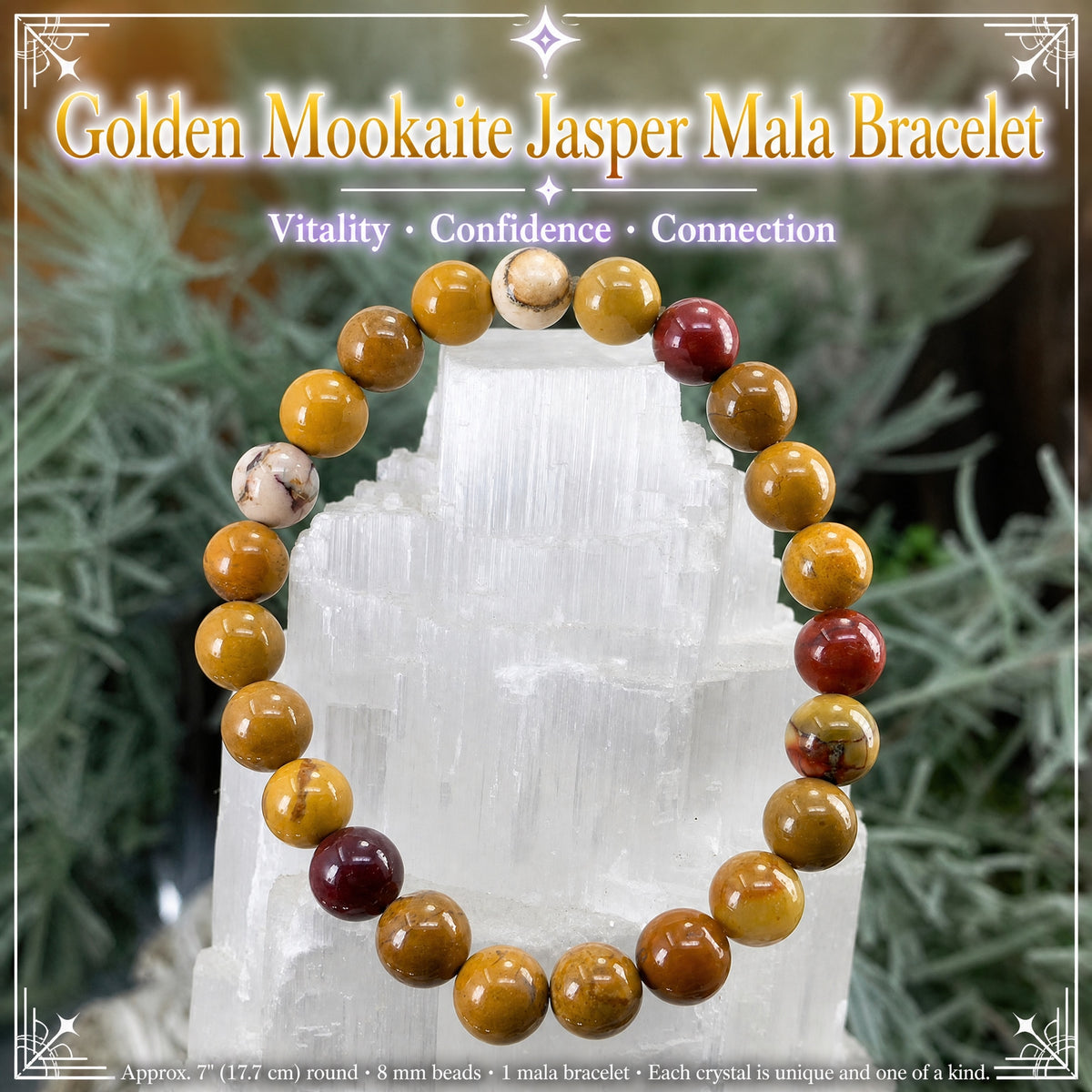 Bracelet Mala Doré Mookaite Jasper Avec Pochette En Velours