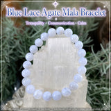 Mala Blue Lace Agate Armband med sammetspåse