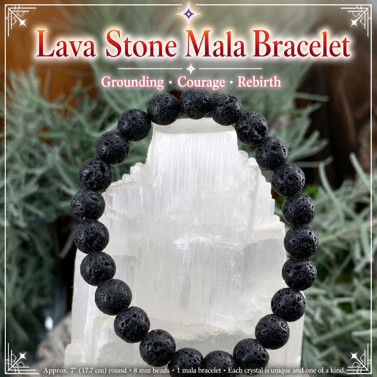 Bracelet Mala Pierre De Lave Avec Pochette En Velours