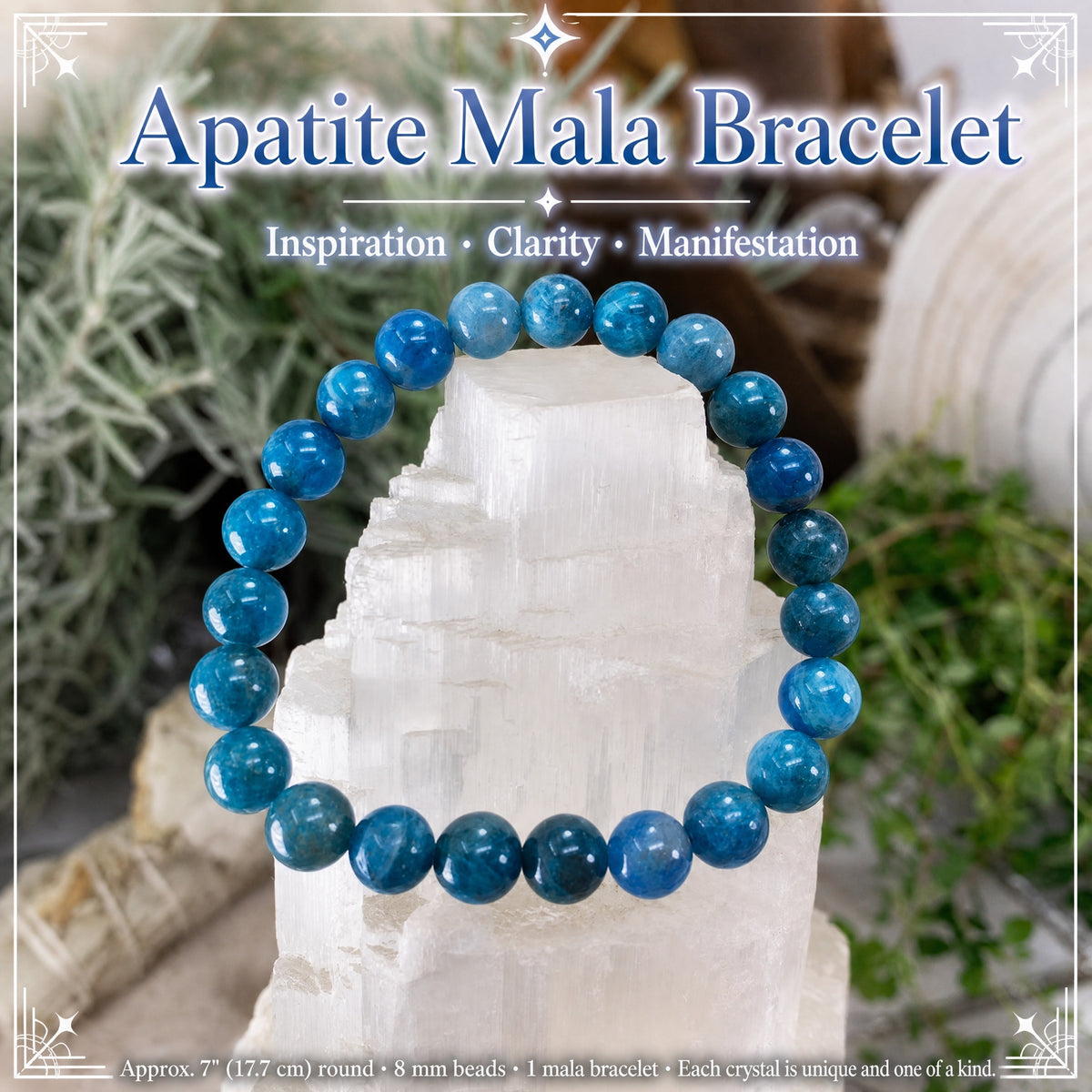 Bracelet Mala Apatite Avec Pochette En Velours