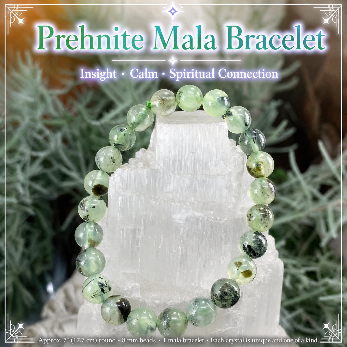 Bracelet Mala Prehnite Avec Pochette En Velours