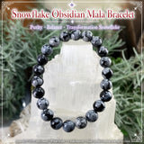 Bracelet Mala en obsidienne flocon de neige avec pochette en velours