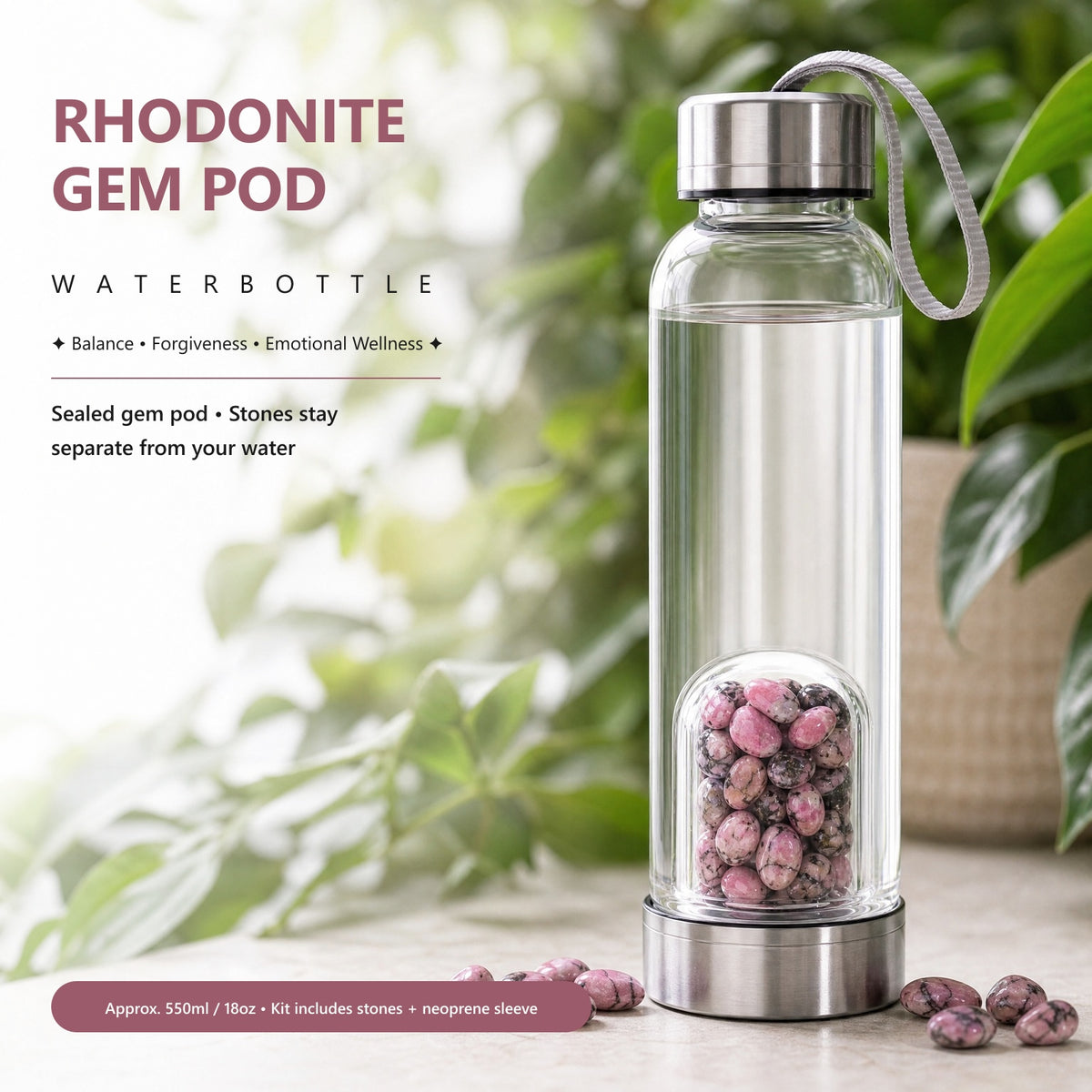Bouteille d'eau Rhodonite Gem Pod 💧