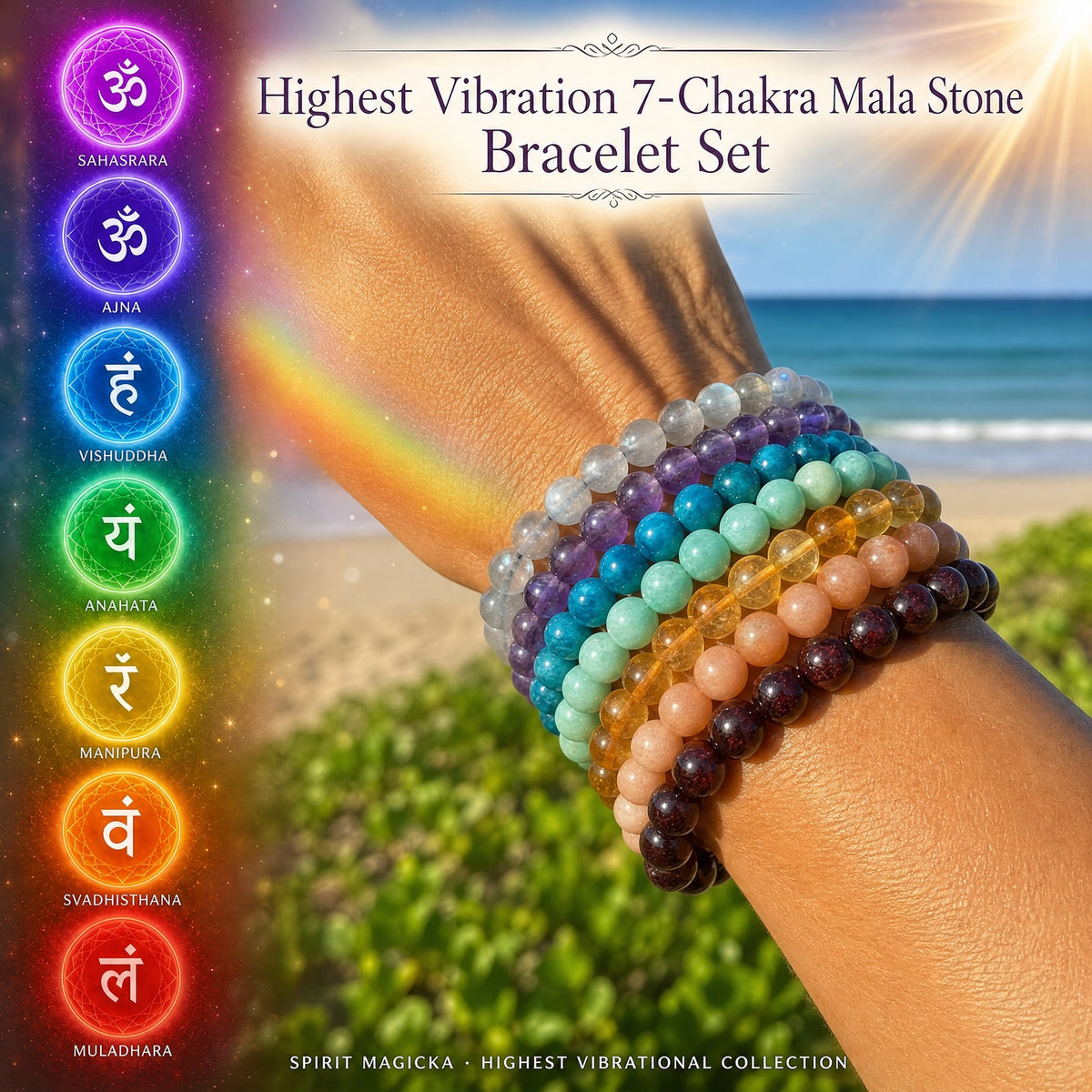 Ensemble de 7 bracelets de perles Mala Chakra (un bracelet pour chaque chakra)