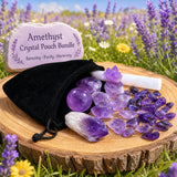 Amethyst-Kristall-Serenity-Edelstein-Beutel-Set
