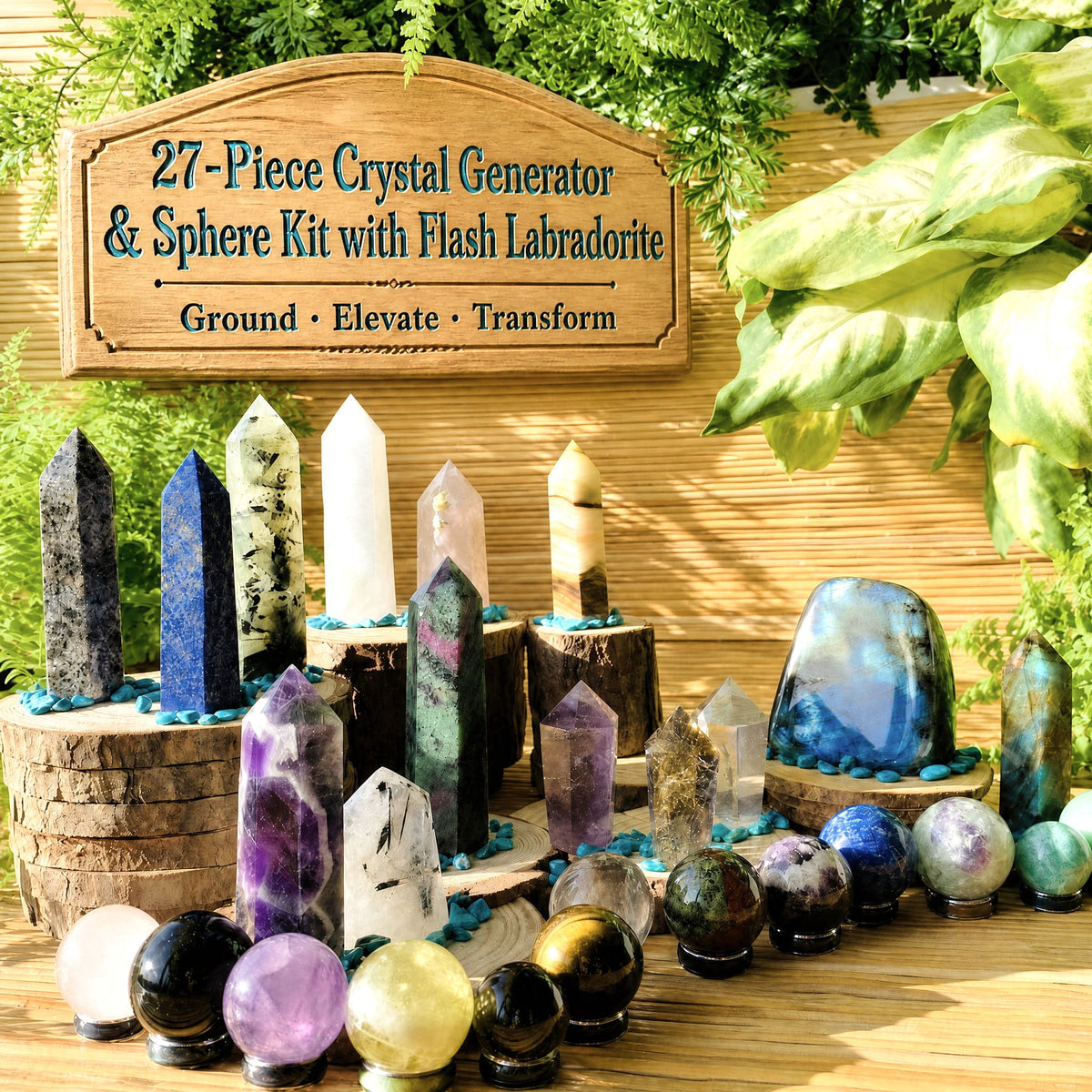 Kit générateur de cristaux et sphère de 27 pièces avec Flash Labradorite