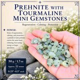 Prehnite avec mini pierres précieuses de tourmaline (lot de 50 grammes / 1,7 oz)