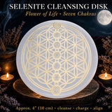 Disco de limpieza de alineación de chakras de flor de la vida de selenita
