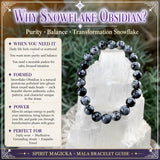 Bracelet Mala en obsidienne flocon de neige avec pochette en velours