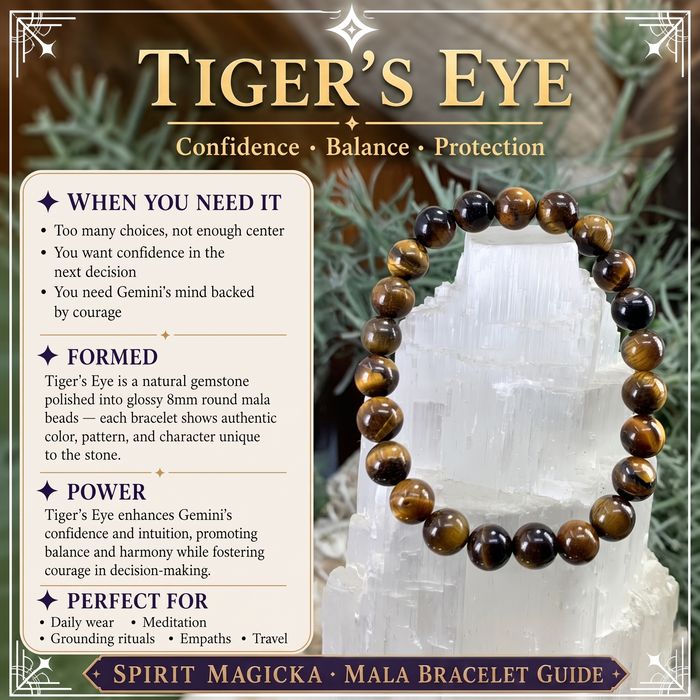 Tiger’s eye bead bracelet on a selenite tower