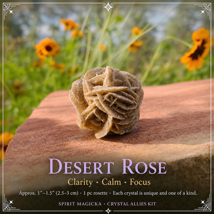 A sandy desert rose rosette resting on a red stone ledge outdoors