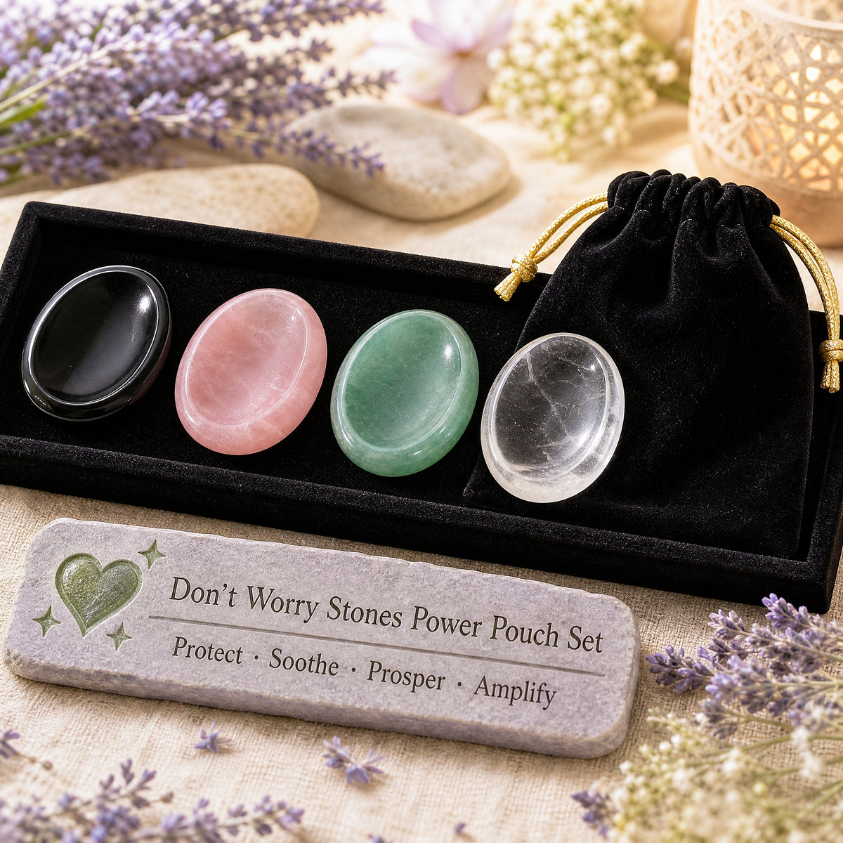 Don't Worry Stones Power Set + pochette en velours