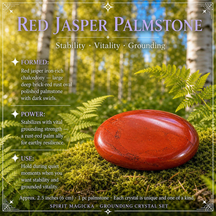 A polished brick-red red jasper palmstone on moss