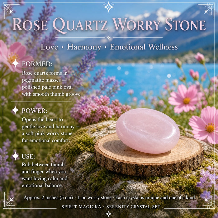 Pale pink rose quartz worry stone with a smooth thumb groove