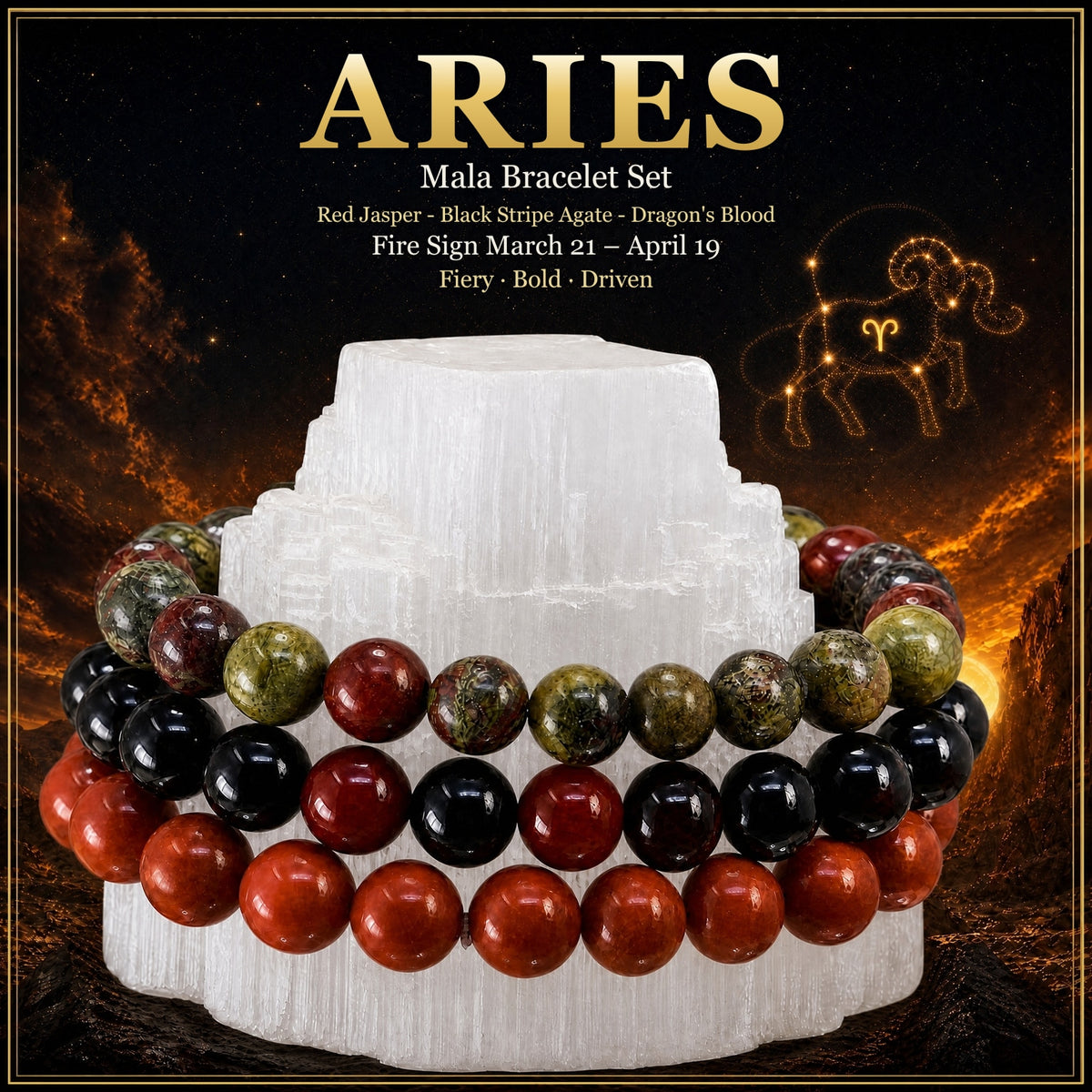 ♈ Bélier – 21 mars – 19 avril – Ensemble de bracelets en cristal d'astrologie du zodiaque.