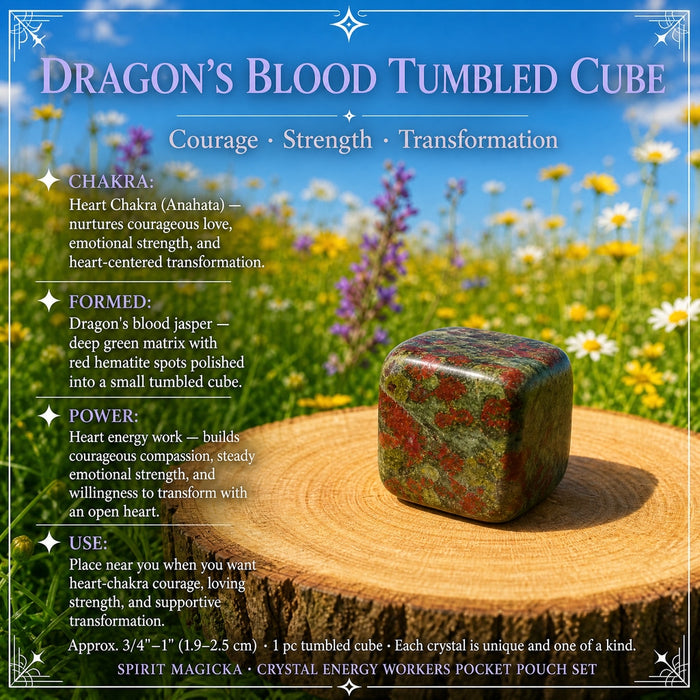 Green and red dragon blood tumbled cube