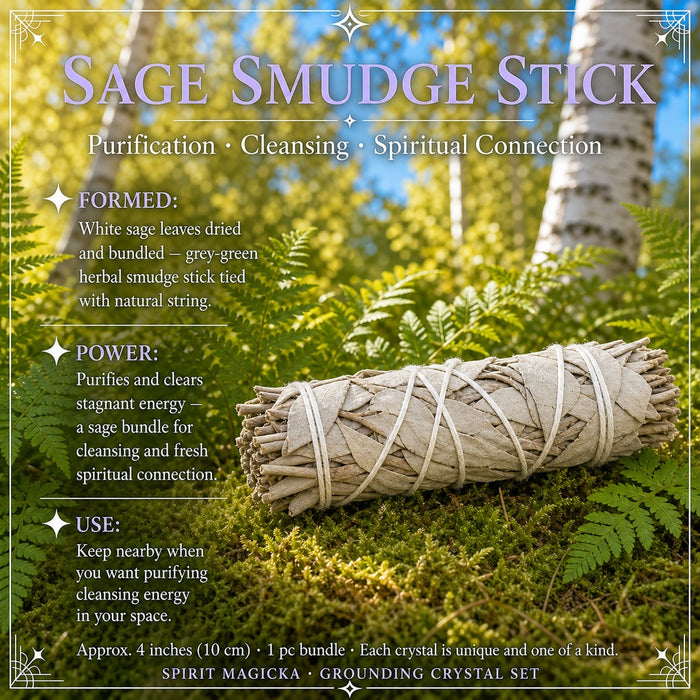 A bundled white sage smudge stick tied with string