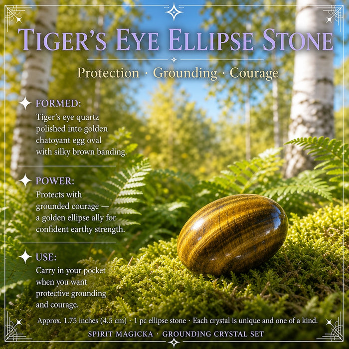 A banded golden tiger’s eye ellipse stone on moss