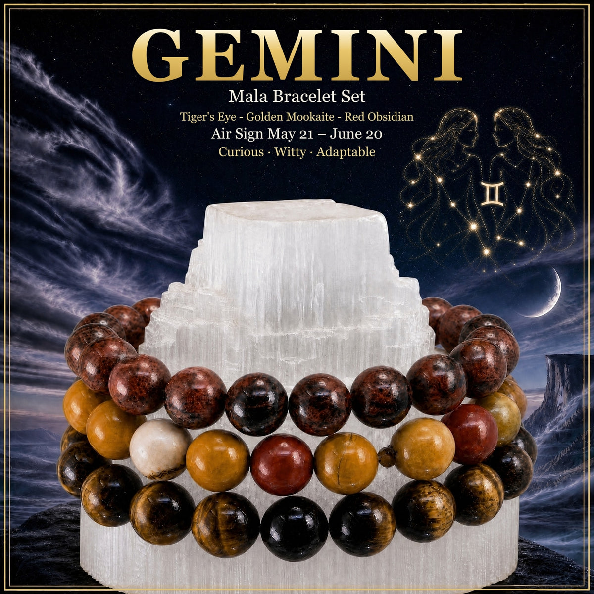 ♊ Gémeaux - 21 mai - 20 juin - Ensemble de bracelets en cristal d'astrologie du zodiaque