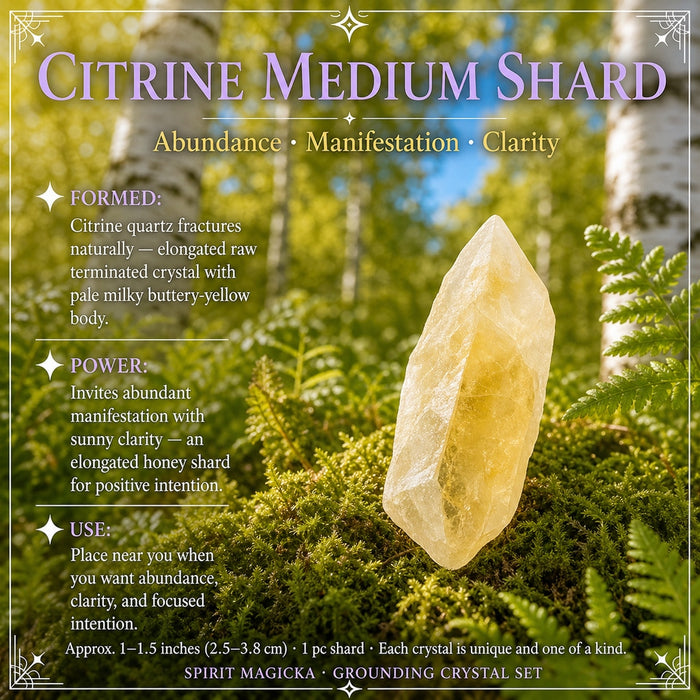 A pale golden citrine shard on moss