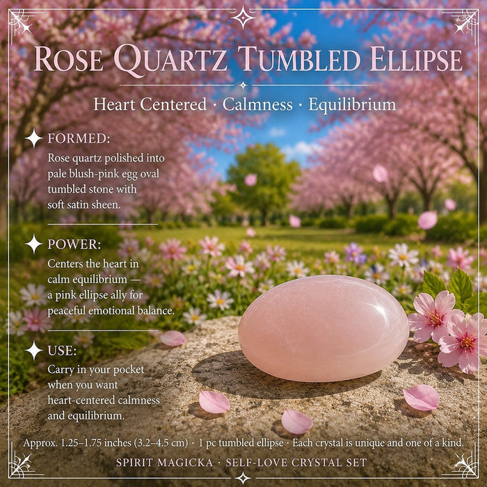 A smooth pink rose quartz tumbled ellipse