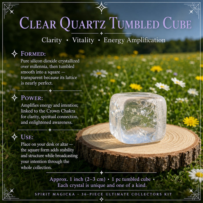 Clear quartz tumbled cube