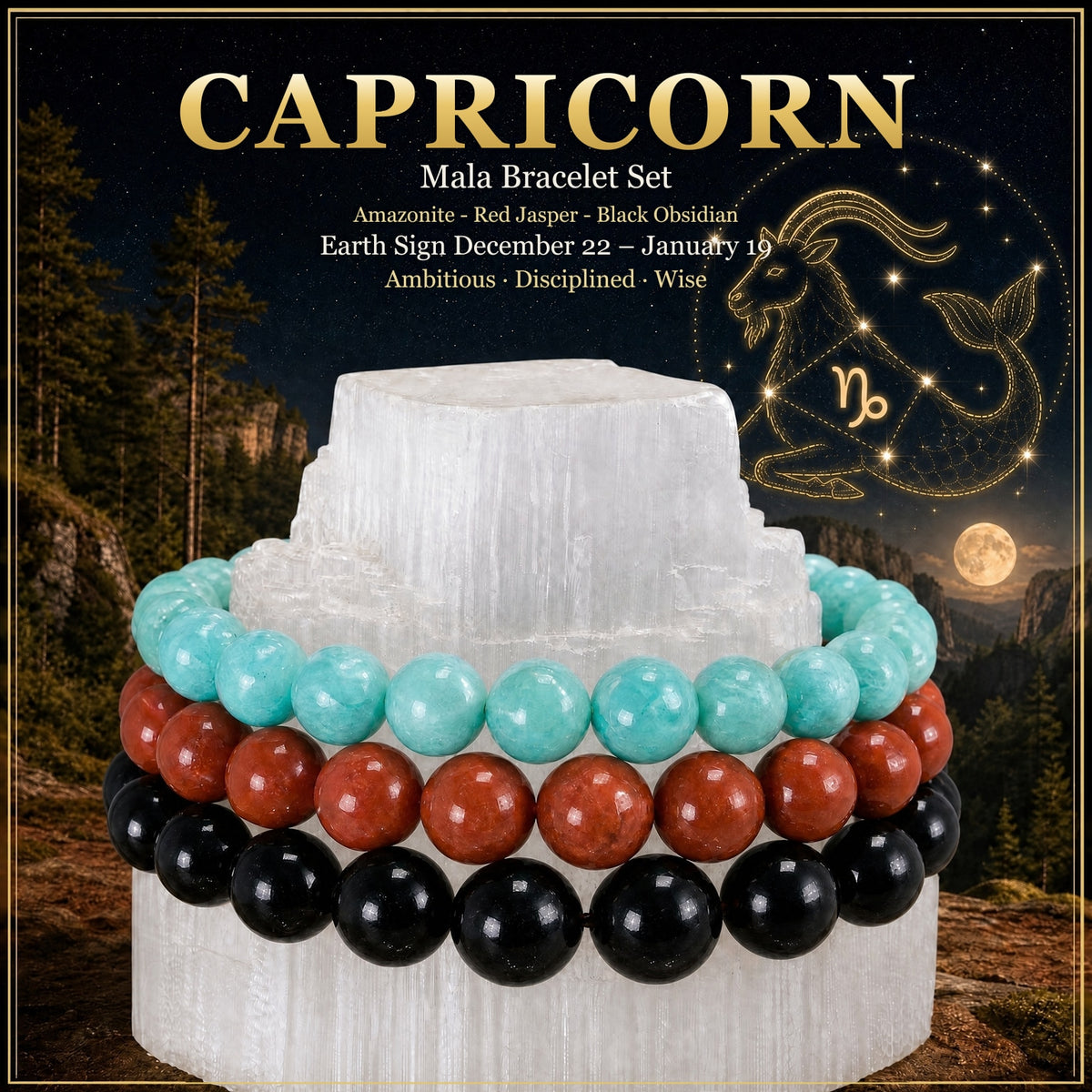 ♑ Capricorne - 22 décembre - 19 janvier - Ensemble de bracelets en cristal d'astrologie du zodiaque