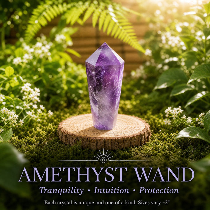 Purple amethyst diamond-point wand