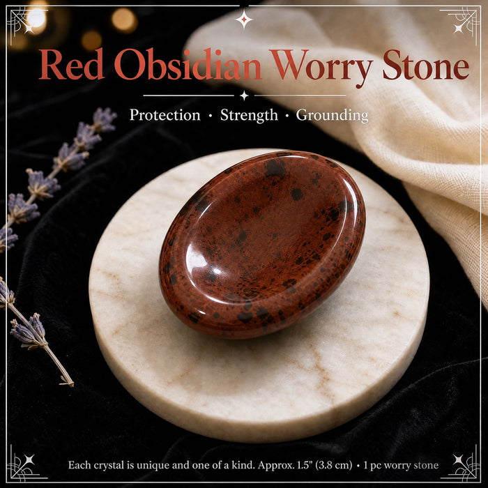Red obsidian worry stone with a thumb groove