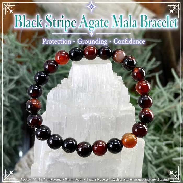 Black stripe agate mala bracelet
