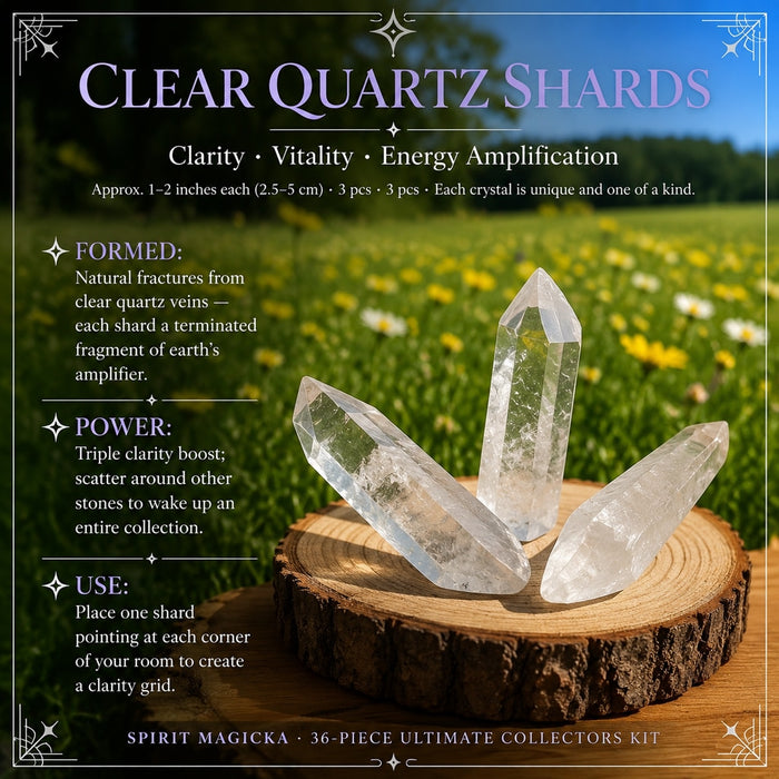 Three raw clear quartz shards