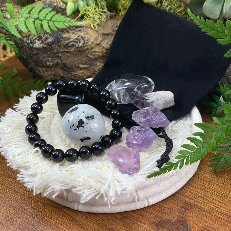 Obsidian Mala Bracelet Protector Pouch Set