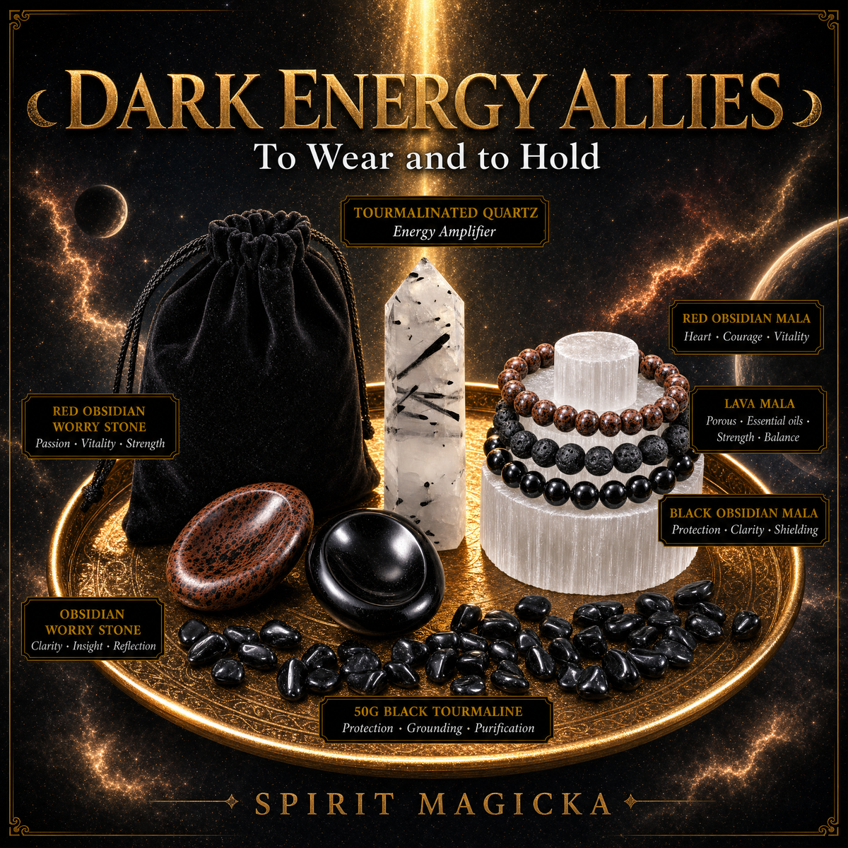 Ensemble de 22 pierres Dark Energy Protection + pochette en velours