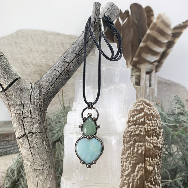 Green Chalcedony + Aventurine Soldered Pendant